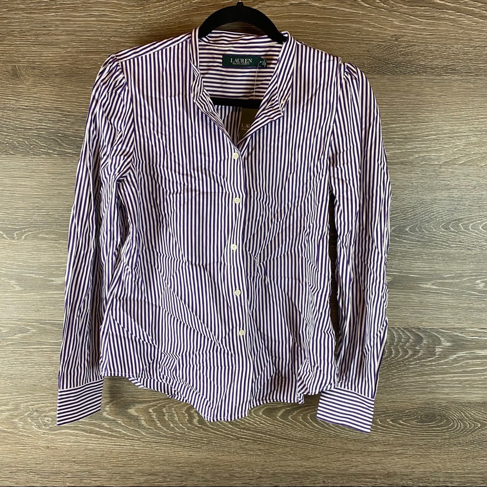 Lauren Ralph Lauren striped button up top NWT - Picture 1 of 8